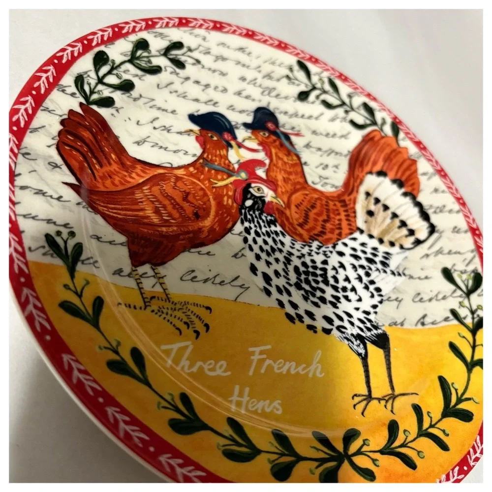 NIB Anthropologie Emily Maude 12 Days of Christmas 3 French Hens Dessert Plate